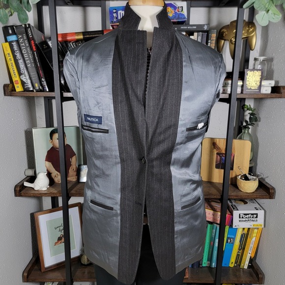 Nautica Men's Flannel Sport Coat Blazer Two Button Brown Striped Wool Size 40R - Picture 14 of 16